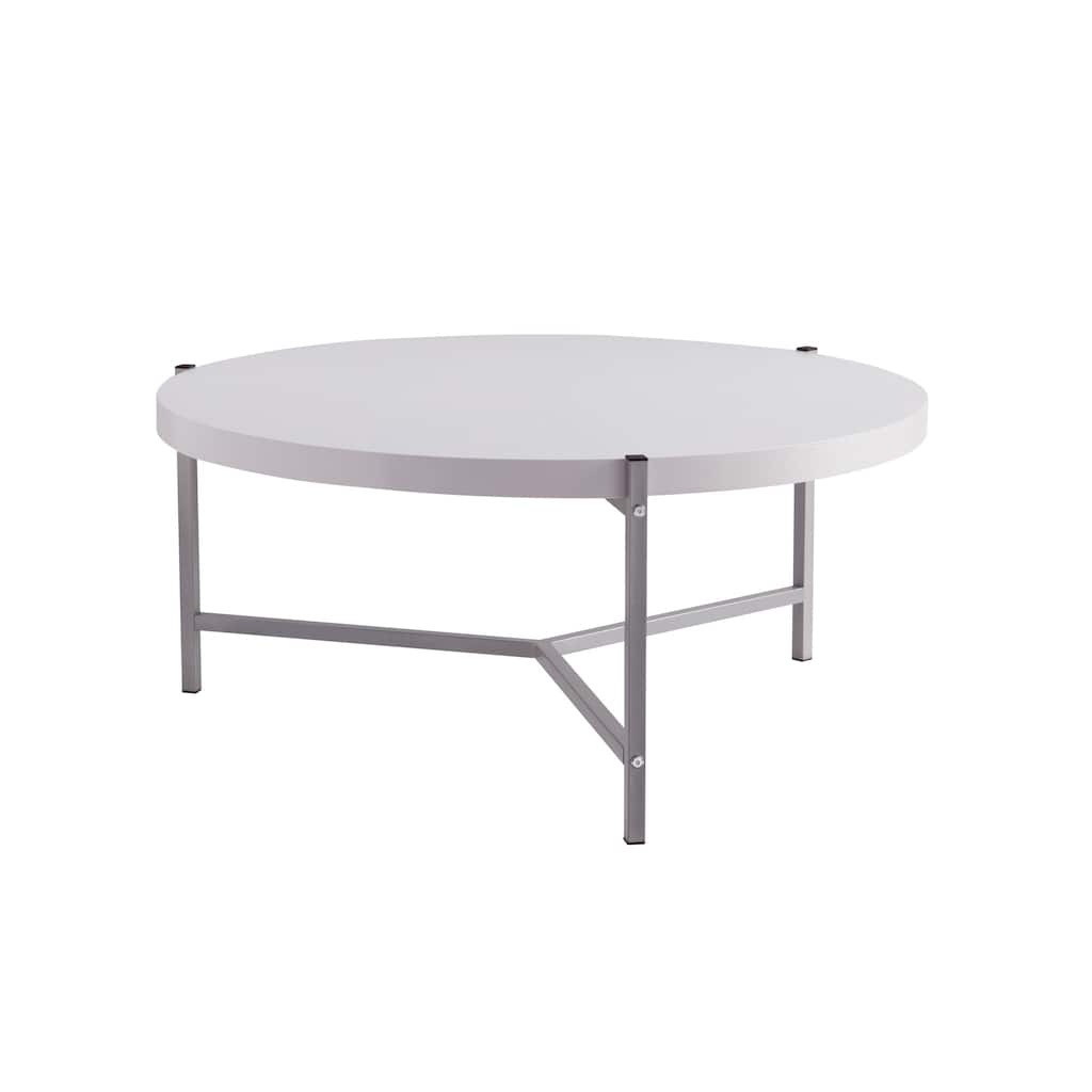 HomeRoots 37" White And Silver Wood And Stainless Steel Round Coffee Table - 36.5