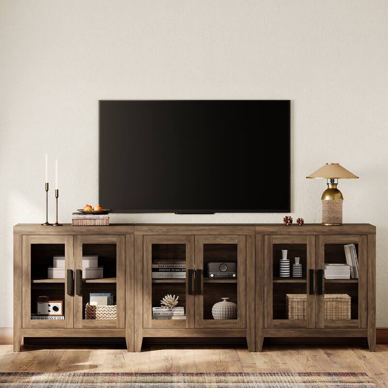 WAMPAT Modern Farmhouse Modular Buffet Cabinet, Glass Door Sideboard with Adjustable Shelves