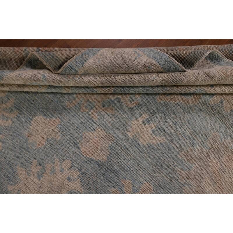 Blue Floral Oushak Vegetable Dye Area Rug Handmade Wool Carpet - 8'5" x 10'0"