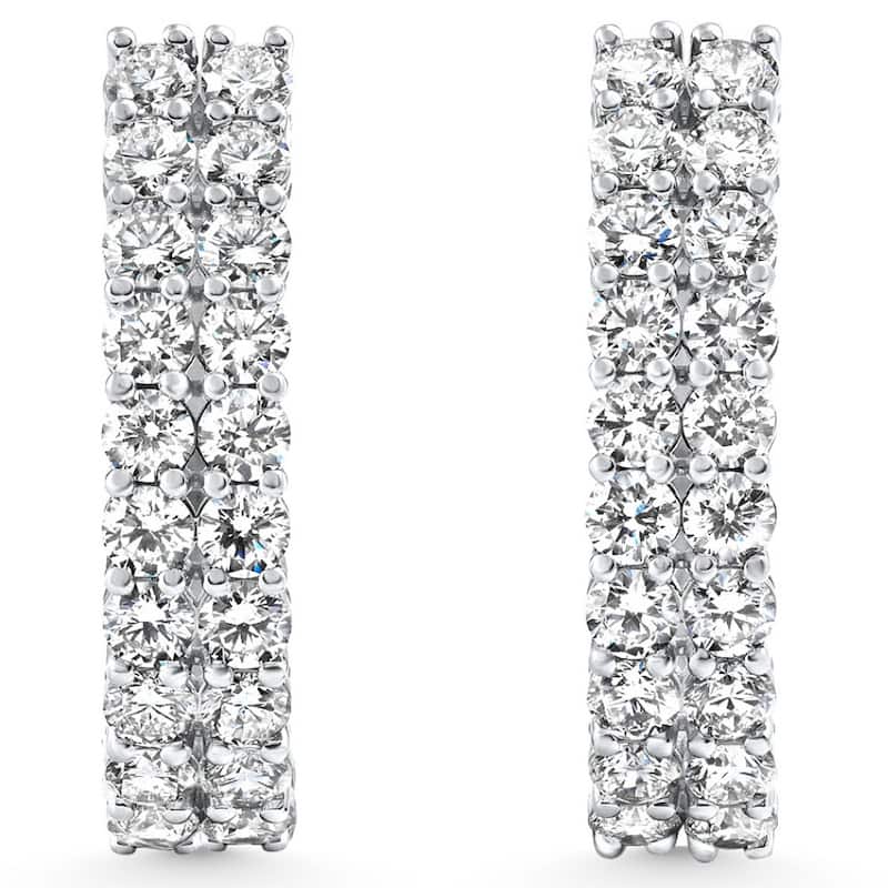 3.24Ct Double Row Diamond Hoops White Gold Lab Grown Women's Earrings 1"