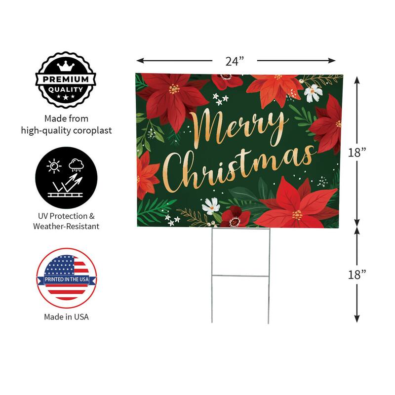 Holiday Yard Sign - "Merry Christmas" - 24" x 18" - Multicolor