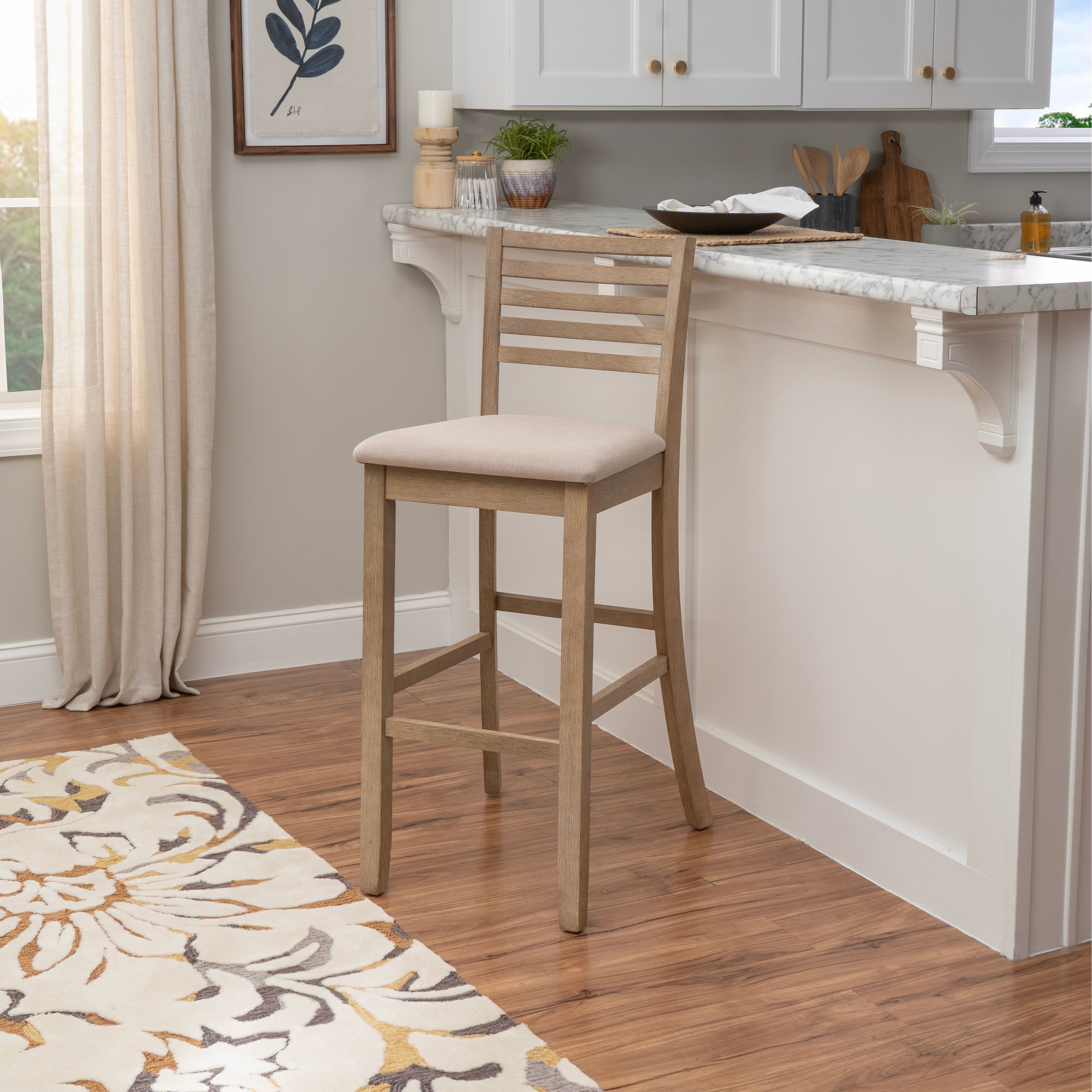 Linon Piedmont Greywash Wooden Ladder Back Bar Stool