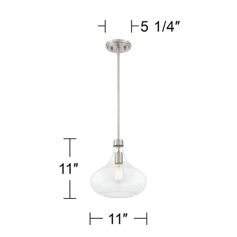 Brushed Nickel Mini Pendant Light 11" Glass Fixture Kitchen Island - 11" x 12"