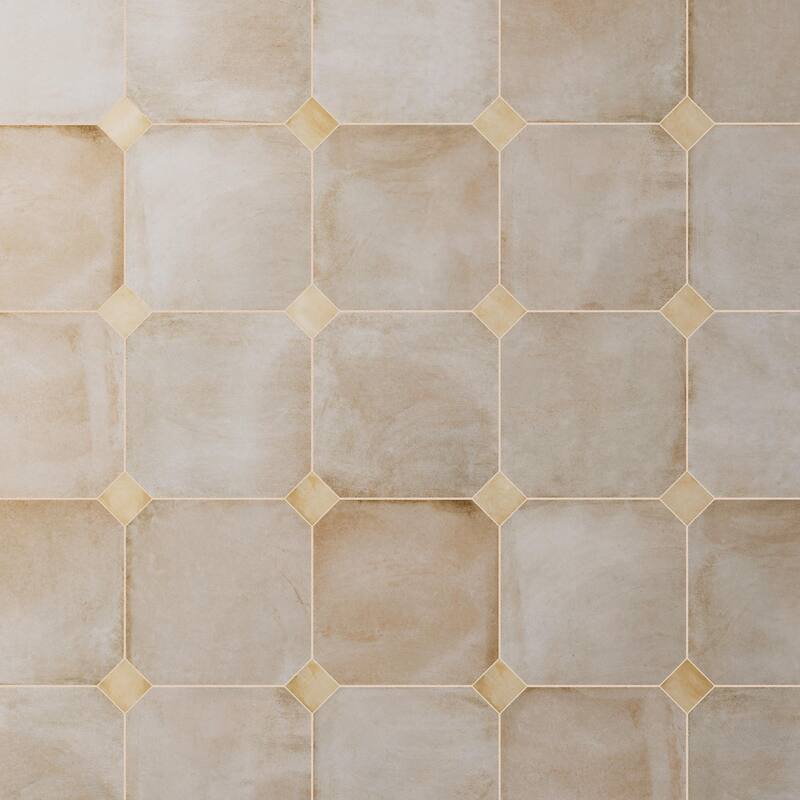 Merola Tile Laverton Octagon Arena with Taco Beige 7-7/8" x 7-7/8" Porcelain Floor and Wall Tile