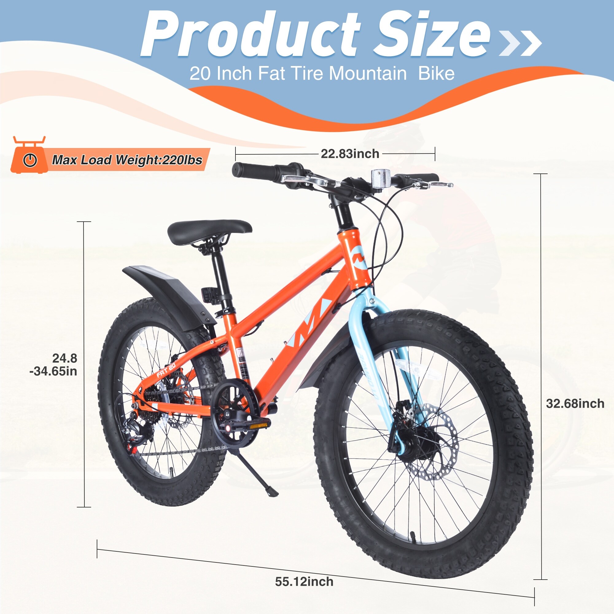 Disc Brake Kids Fat Tire Bike 20-Inch Kids Fat Tire Mountain Bike