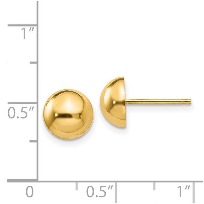 Curata 14k Yellow Gold Polished 8mm Half Ball Post Earrings