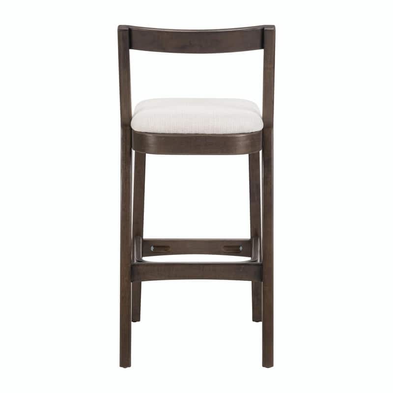 Jasper Indoor Rubberwood Bar Stools with Beige Upholstery and Dark Brown Finish, Set of 2