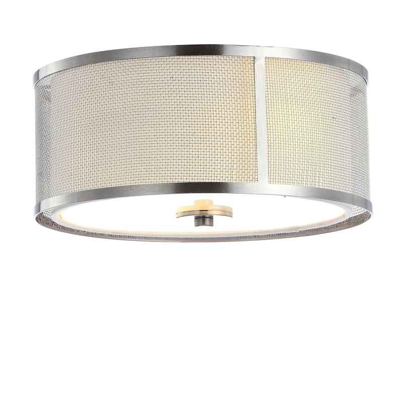 SAFAVIEH Lighting Mafalda Flush Mount - Bronze - 12" x 12" x 5.5" - Nickel/White - 12Wx12Dx6H