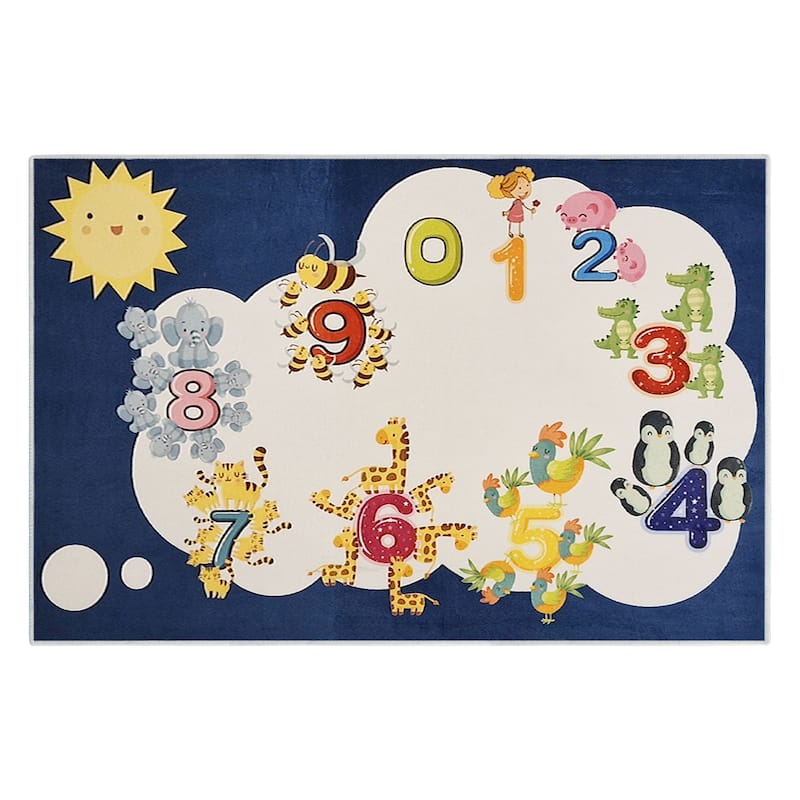 Sussexhome Low Pile Non-Slip Washable Educational Rug - 39.5" x 59" Rectangle - Blue-White