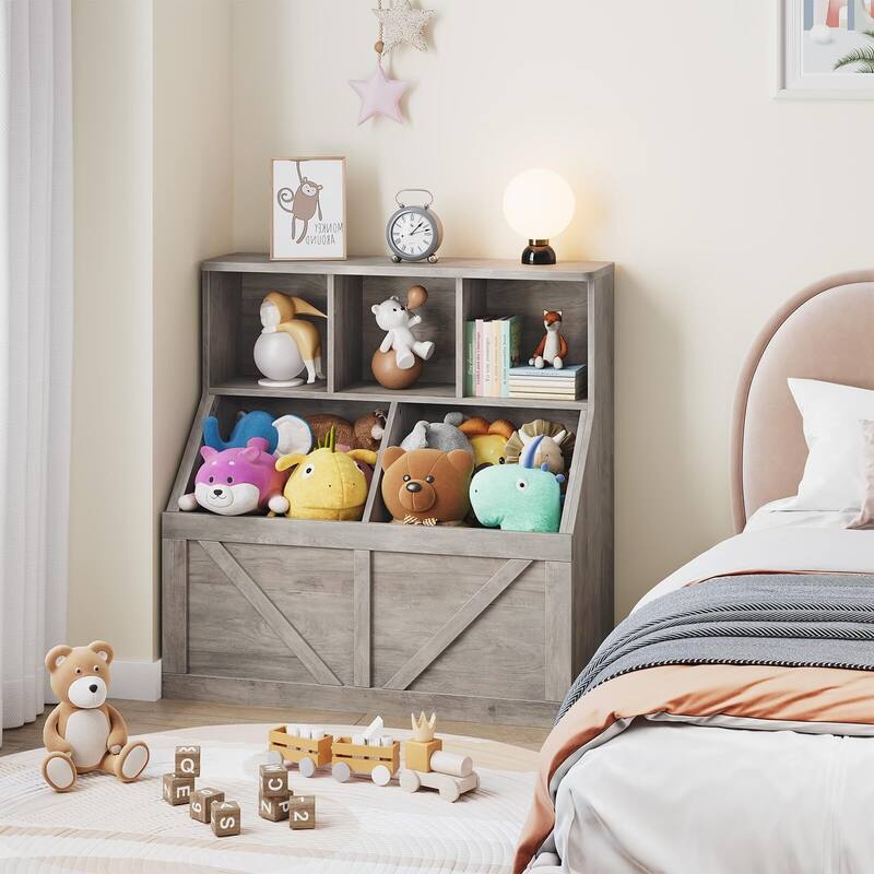 Kids Bookshelf and Toy Storage, Toy Storage Organizer with Storage Cabinet and Toy Shelf, Toddler Book Shelf