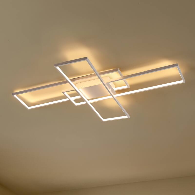 Fuochi 39" Contemporary Minimalist Metal Adjustable Dimmable Geometric Integrated LED Flush Mount, by JONATHAN Y