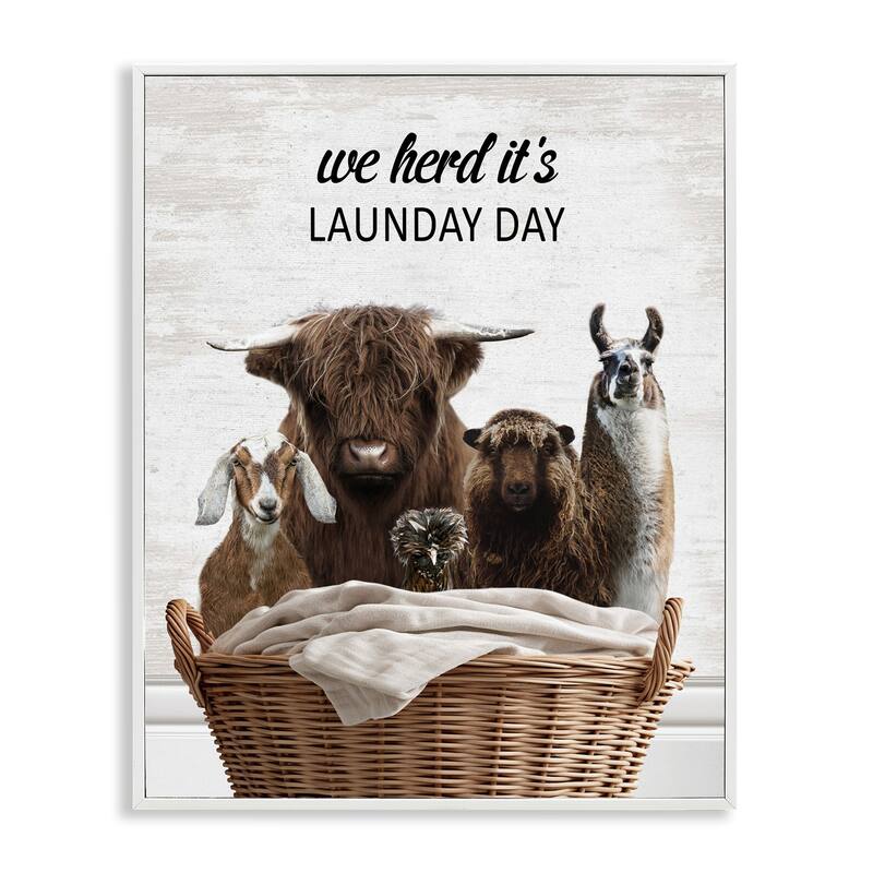 Stupell Herd It's Laundry Day Animals Framed Giclee Art Design By Lettered and Lined - 24 x 30 - White