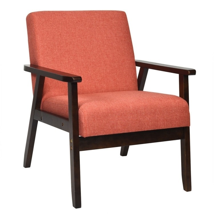 Retro Modern Classic Linen Wide Accent Chair with Espresso Wood Frame