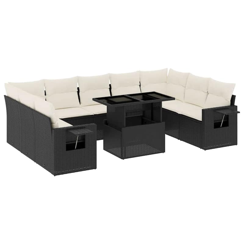 vidaXL Patio Sofa Set with Cushions Outdoor Furniture 10 Piece Poly Rattan - 21.7 x 39.4 x 28.7