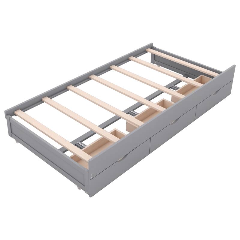 Wooden LED Bed with Trundle and Storage Headboard