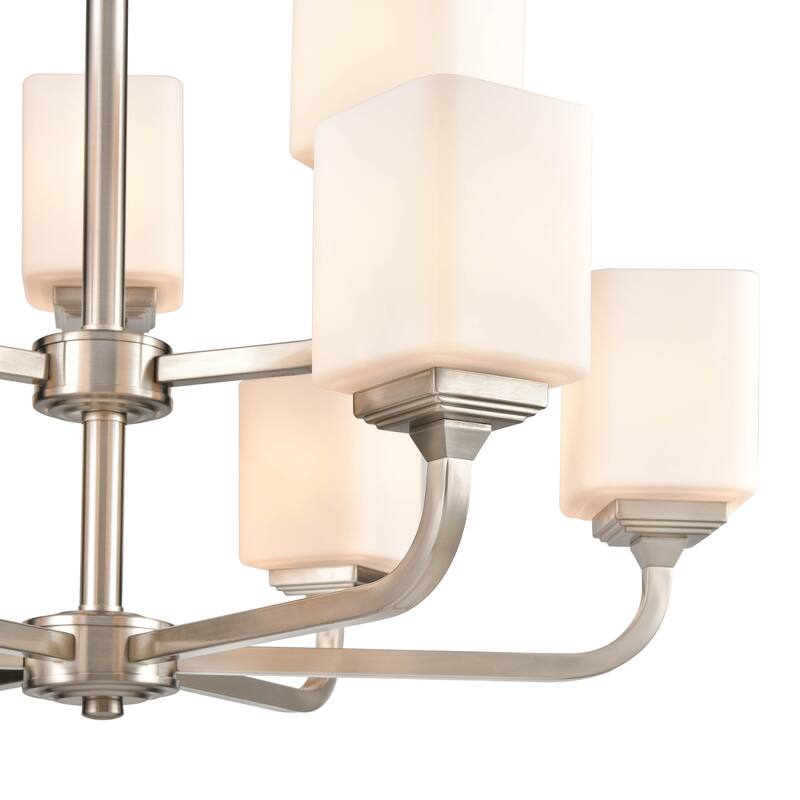 Millennium Lighting Eddison 9 Light 2 Tier Chandelier in Brushed Nickel with Frosted Glass Shades - 30