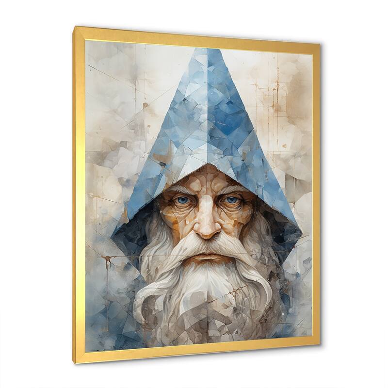 Designart "Fantasy Beige And Blue Gnome Portrait II" Gnome Framed Canvas Art Print