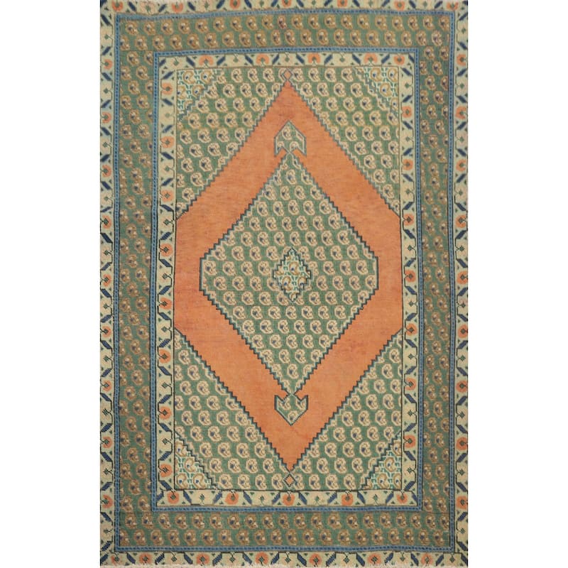 Hand Knotted Oriental 100% Wool Carpet Traditional Medallion Oranges & Rust Tabriz Area Rug - 6' 0'' X 4' 3''