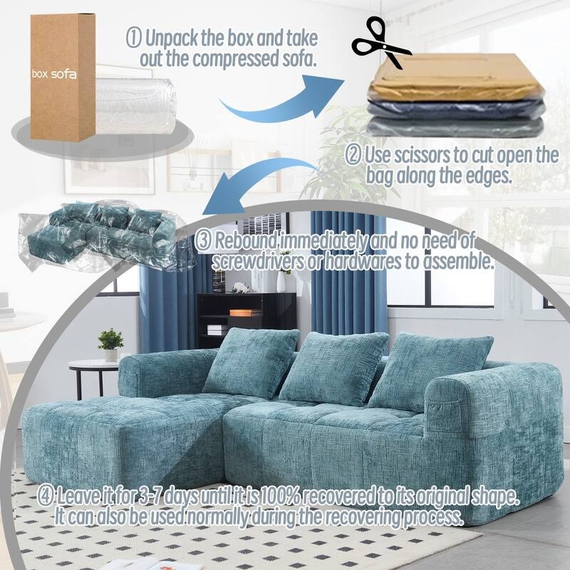 98.42" Modern Chenille L-shaped Modular Sectional Sofa with Chaise Lounge and Small Side Pockets