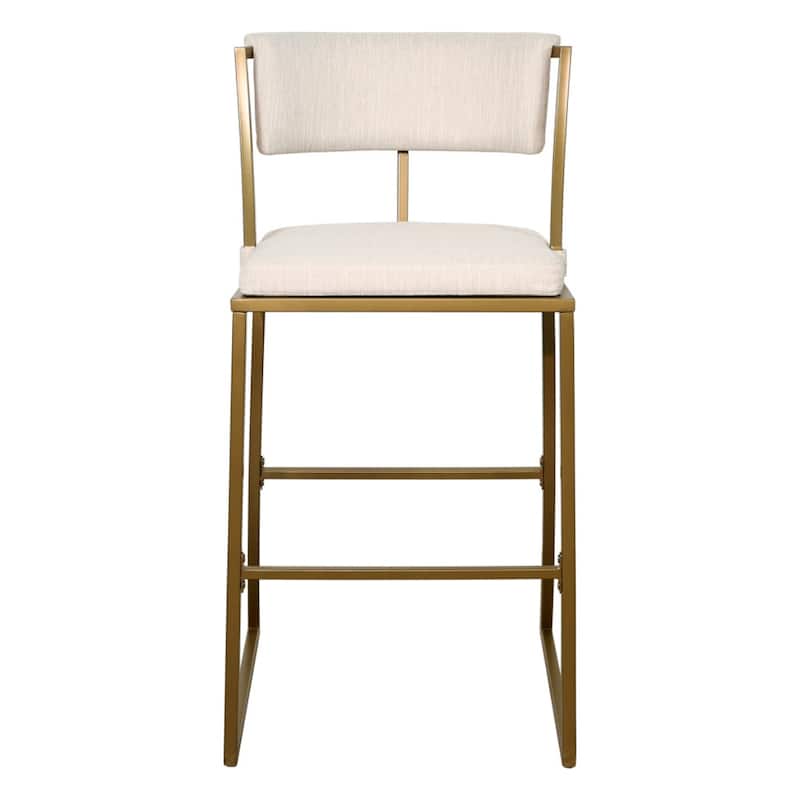 Beige Upholstered Steel Counter Bar Stool with Low Back and Footrest