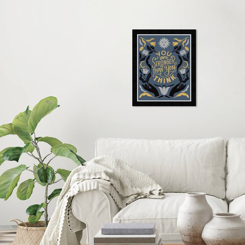 Wynwood Studio Prints Typography and Quotes You are Stronger Than You Think Blue and Bohemian & Eclectic Wall Art Canvas Print - Black