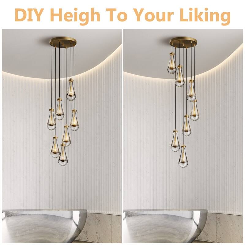 KAYLA Farmhouse Chandelier for Staircase, Foyer, Glass Pendant Light Fixture for Kitchen Island (Bulb Included)
