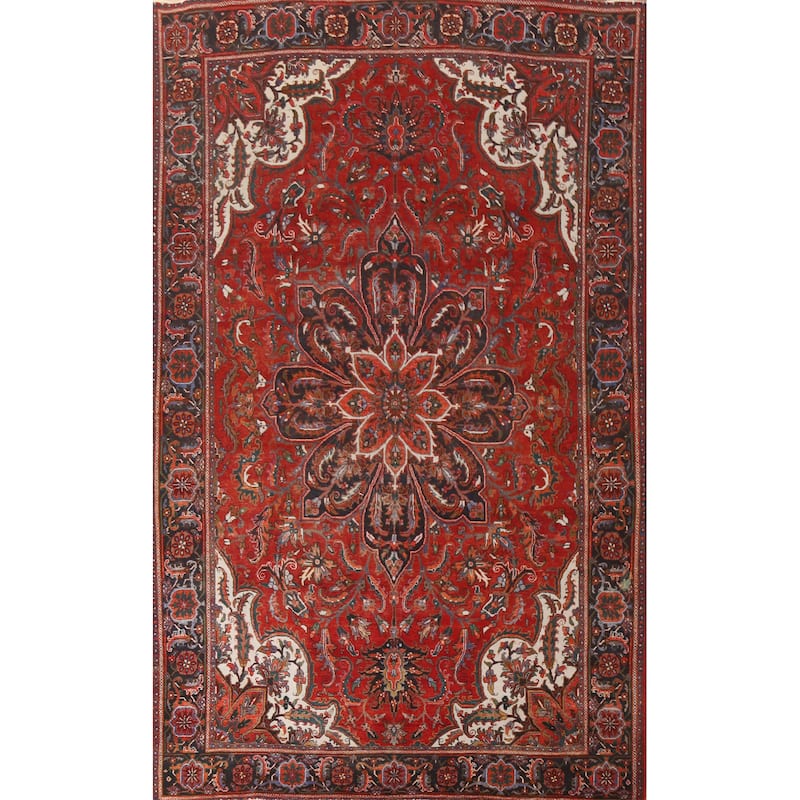 Hand Knotted Oriental 100% Wool Carpet Traditional Floral Red Heriz Area Rug - 13' 8'' X 9' 9''