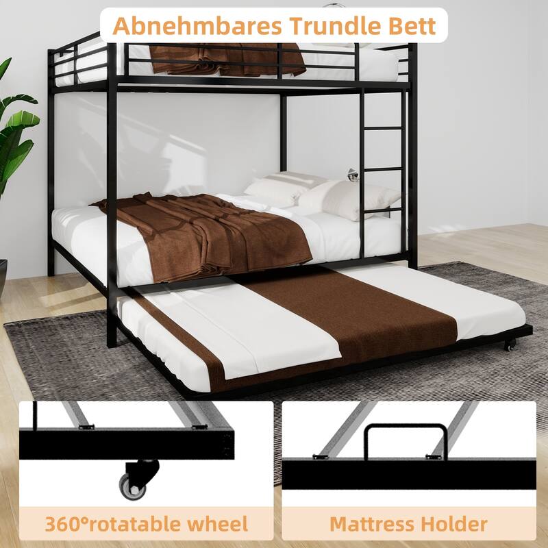 Modern Minimalist Iron Bunk Bed with Safety Rails, Trundle, and Easy Assembly for Kids, Guests, or Shared Spaces