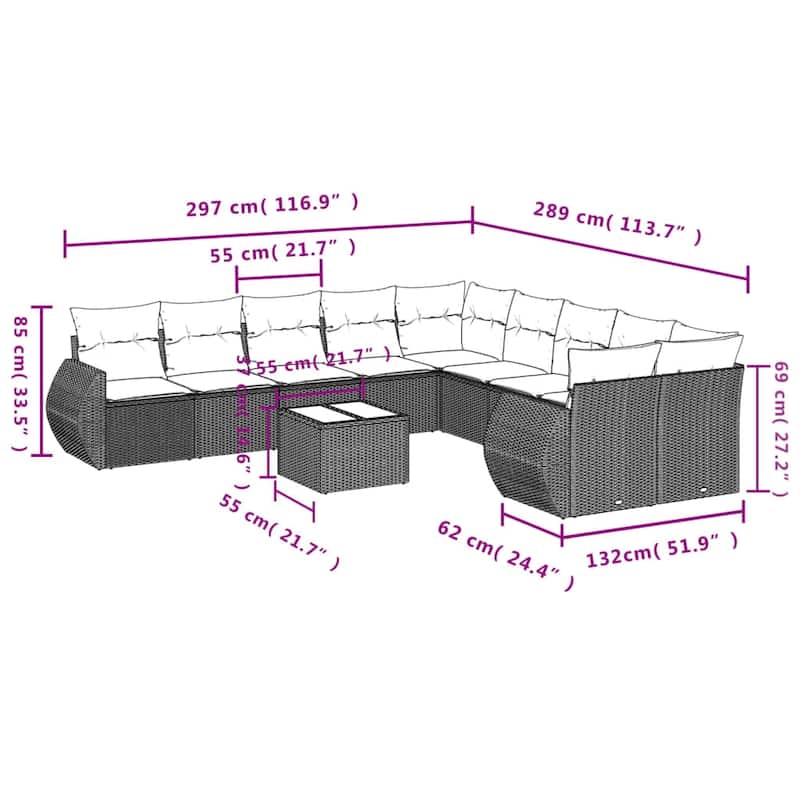 vidaXL 10 Piece Patio Sofa Set with Cushions Black Poly Rattan