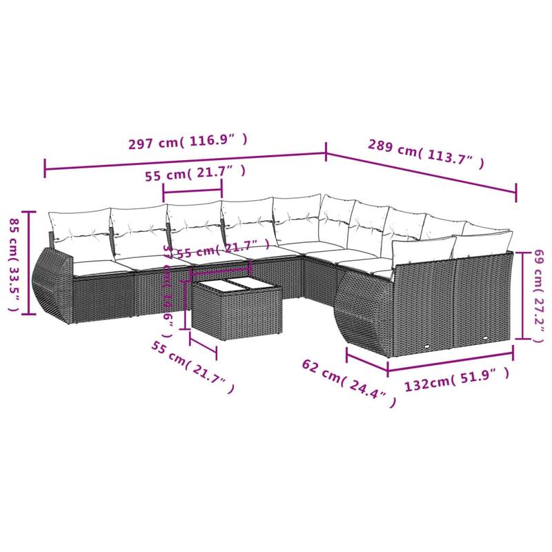vidaXL Patio Sofa Set with Cushions Outdoor Conversation Furniture Poly Rattan