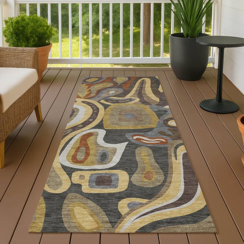 Machine Washable Indoor/ Outdoor Modern Picasy Chantille Rug - Coffee - 2'3" x 7'6"