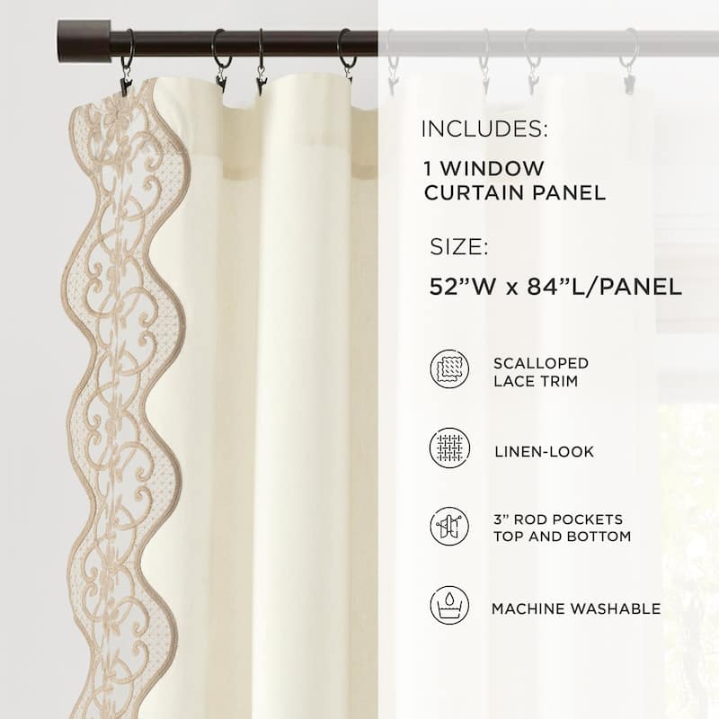 Lush Decor Scalloped Edge Lace Border Window Panel Single 52x84 - 84" x 52"
