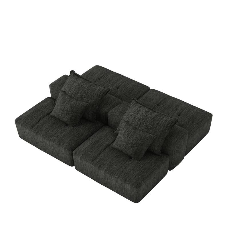 Modern Oversized Modular Chenille Sectional Sofa with 2 Ottomans and 2 Seat, 4 Pillows for Living Room