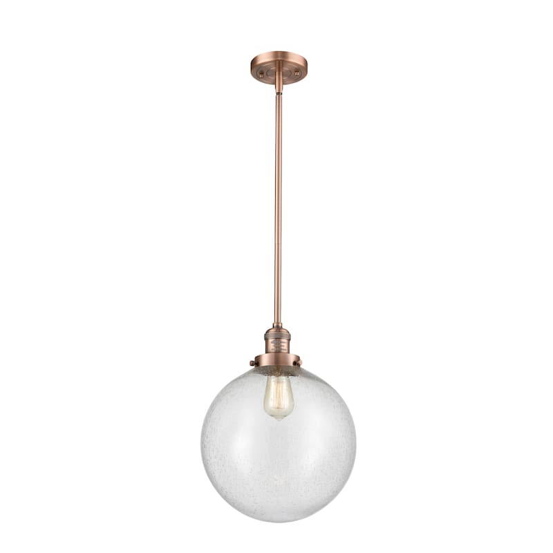 Innovations Lighting Franklin Restoration Beacon - 1 Light 12" Stem Hung Mini Pendant - Antique Copper/Seedy