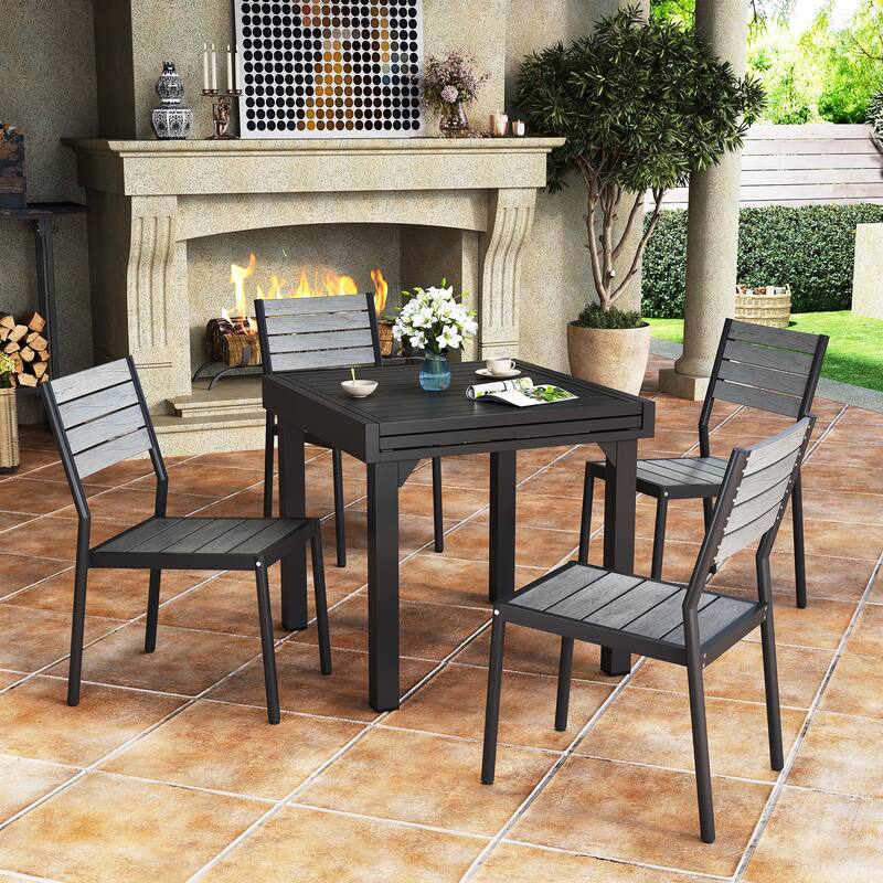VredHom Outdoor Aluminum Expandable Dining Table for 4-6 People - 63" / 31.5" (L) x 31.5" W x 29.5" H