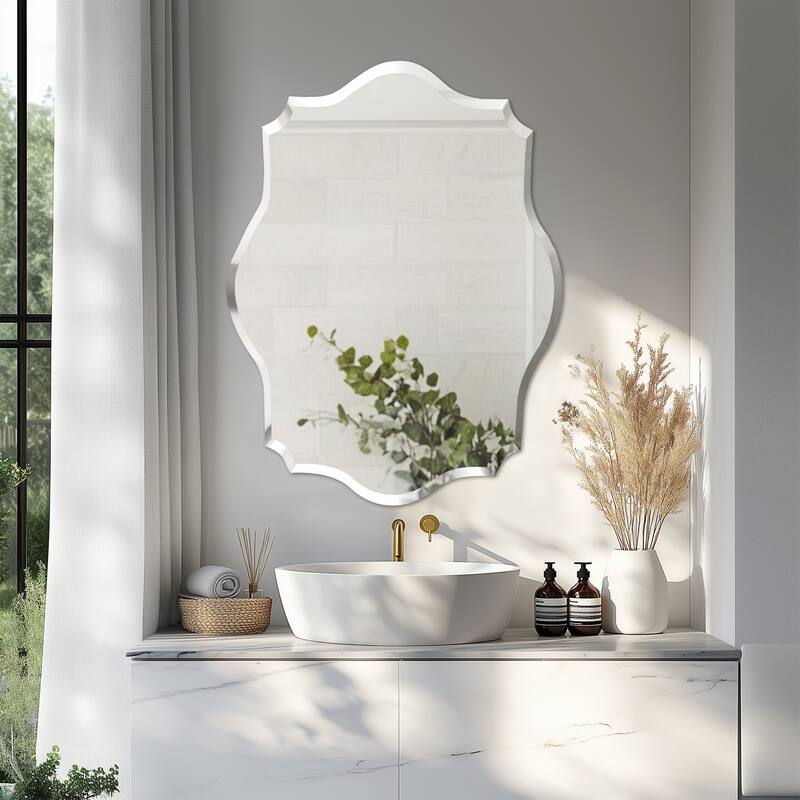 Frameless Bathroom Mirror Wall Mounted Modern Stylish Design with Contemporary Bevelled Edges