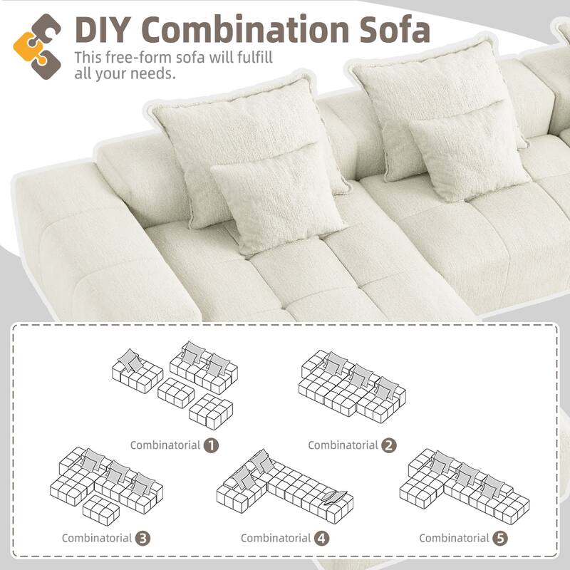 Modern 6 PCS DIY Combination Tufted Modular Sofa with 6 Pillows