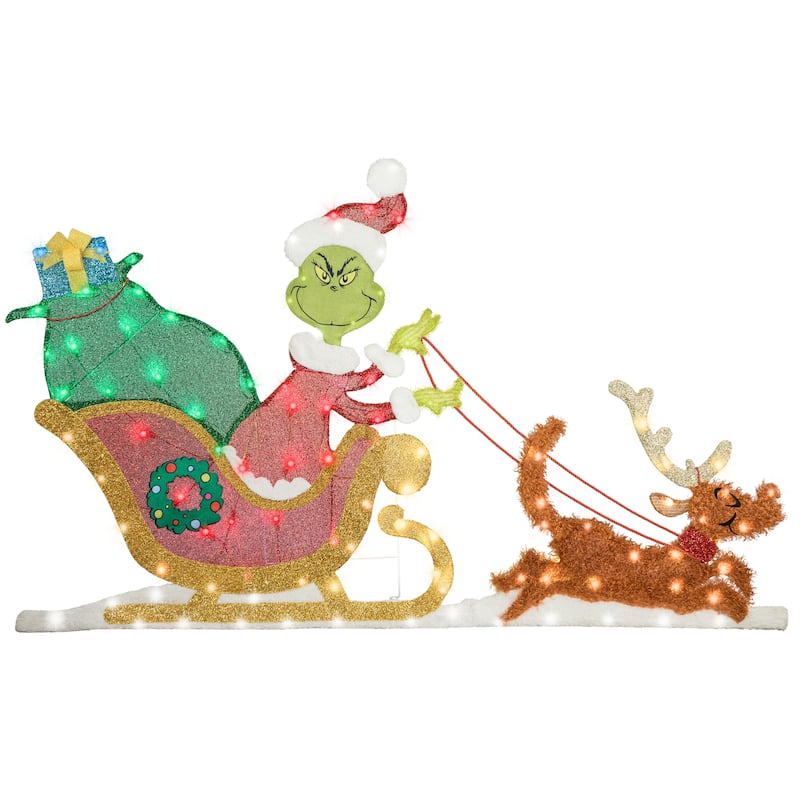 Holiday Flat-tastics-Lighted KD Grinch Sleigh Scene-Dr. Seuss