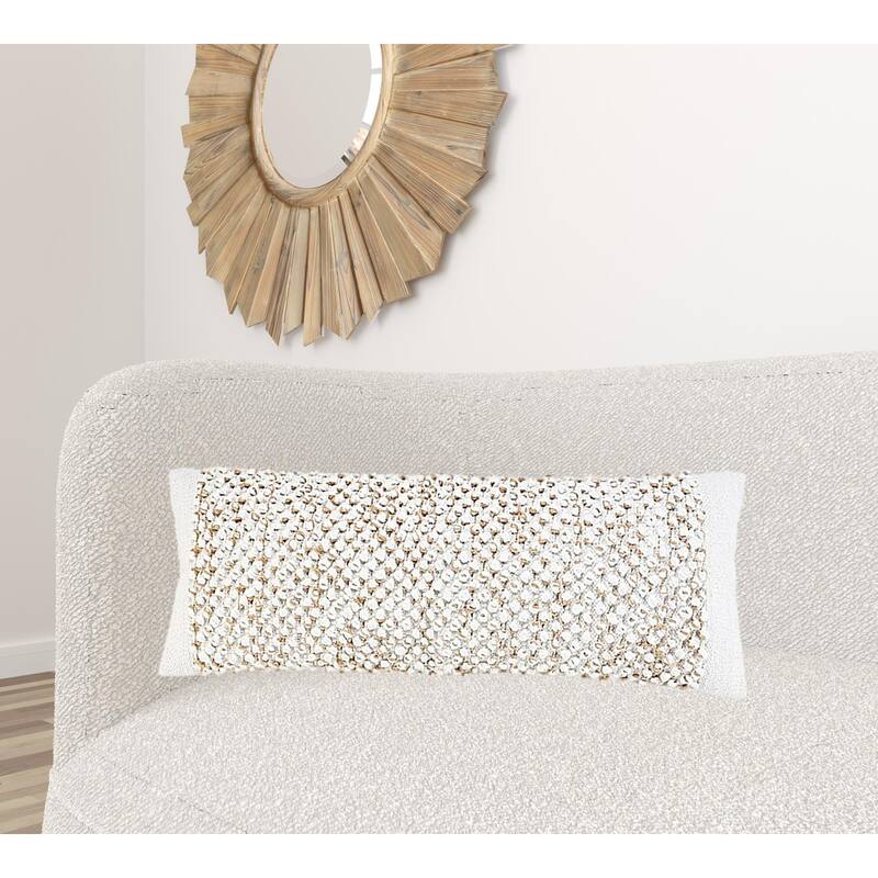 HomeRoots 14" X 36" White And Tan 100% Cotton Abstract Zippered Pillow