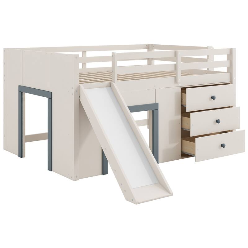 Full Size Low Loft Bed with Slide, Stairs, and Storage by Harper&Bright Designs