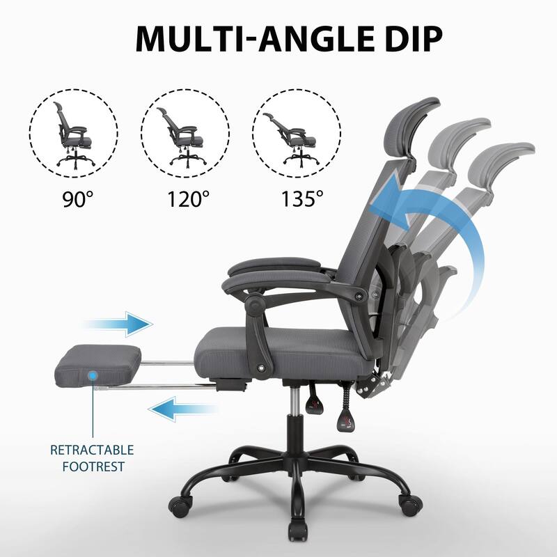 Ergonomic Mesh Office Chair with Adjustable Lumbar Support & Footrest