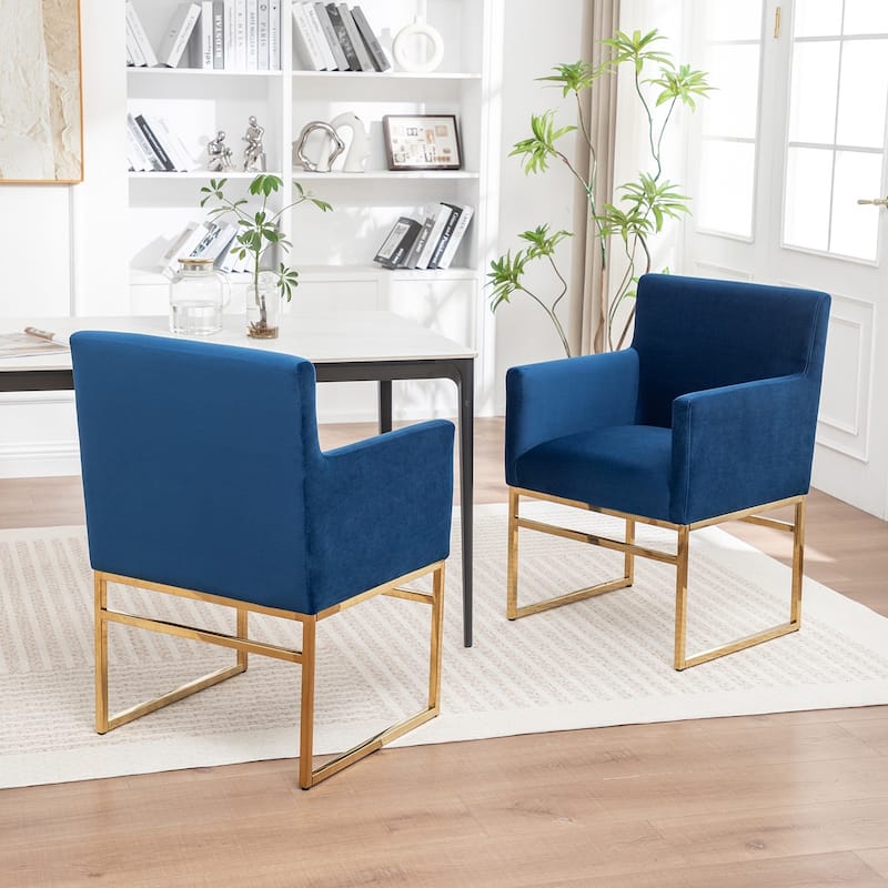SEYNAR Modern Velvet Accent Arm Dining Chair Set of 2 with Metal Legs