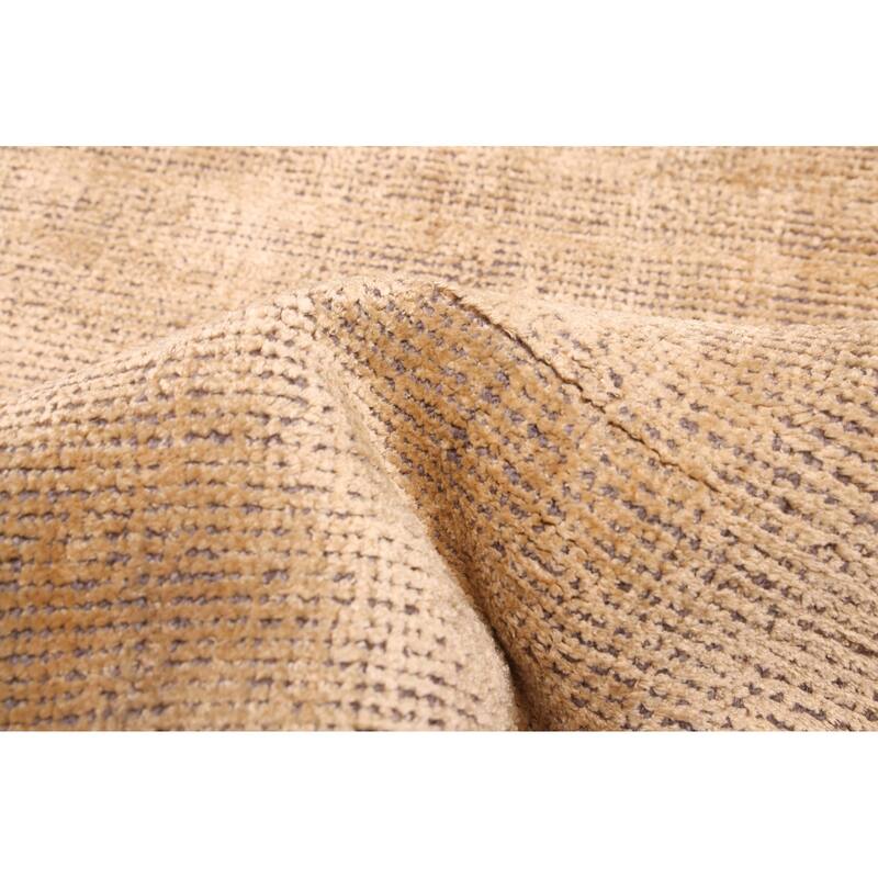 ECARPETGALLERY Hand-knotted Silk Shadow Light Gold Viscose, Wool Rug - 4'0 x 9'9