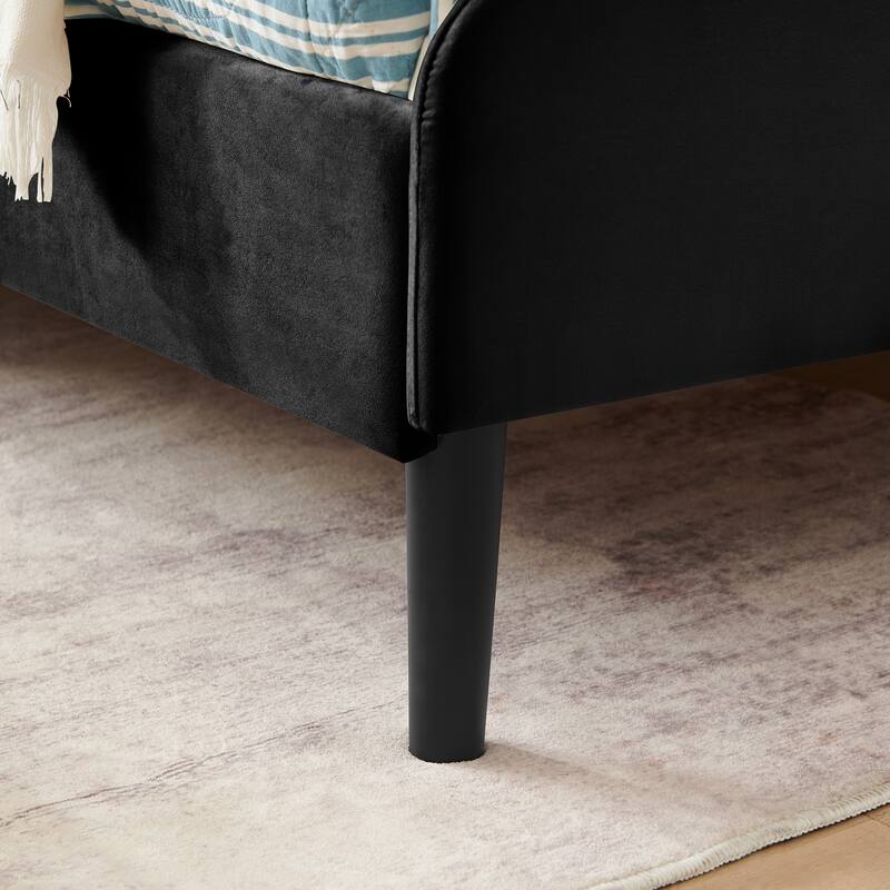 Anmytek Black Velvet Storage Bed Frame with Drawers Modern Upholstered Platform Bed for Small Spaces