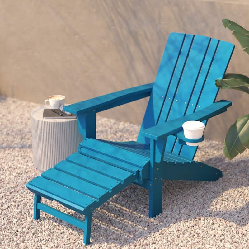 Commercial All-Weather Adirondack Chair with Pullout Ottoman & Cupholder