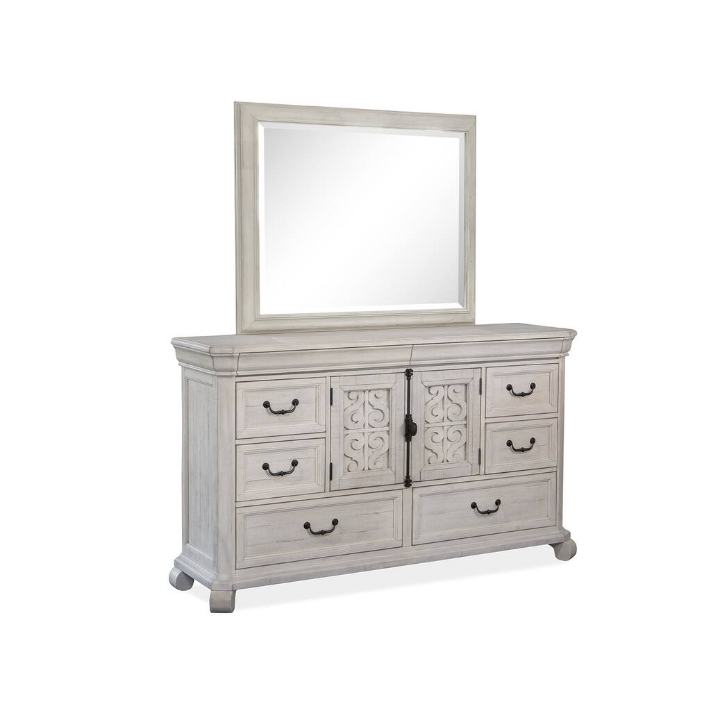 Magnussen Home Bronwyn Alabaster Drawer Dresser with Landscape Mirror