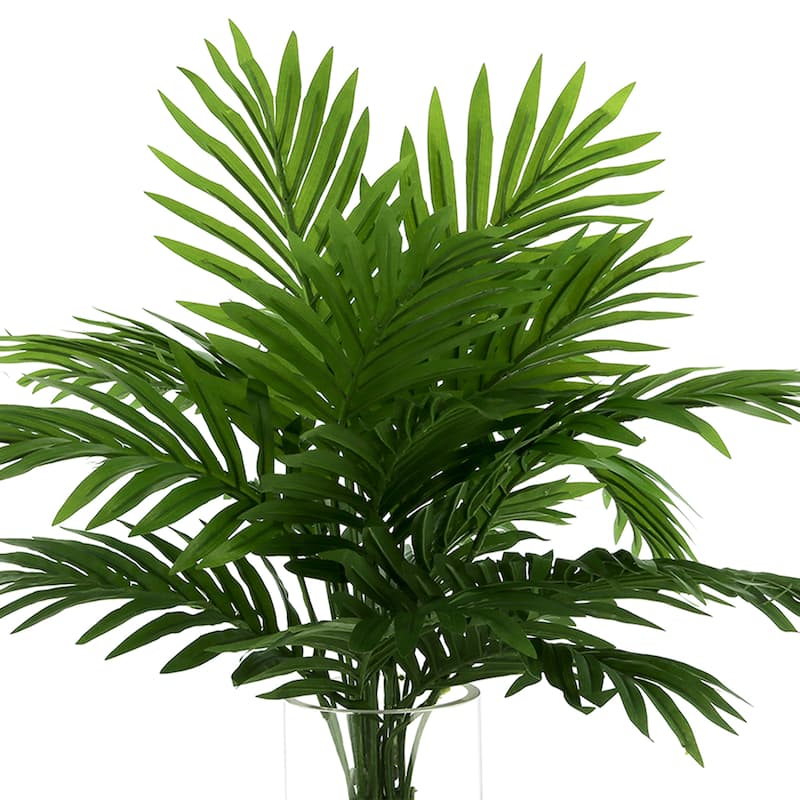 Organic Modern Palms Arrangement in Glass Bubble Vase with Rocks - Green