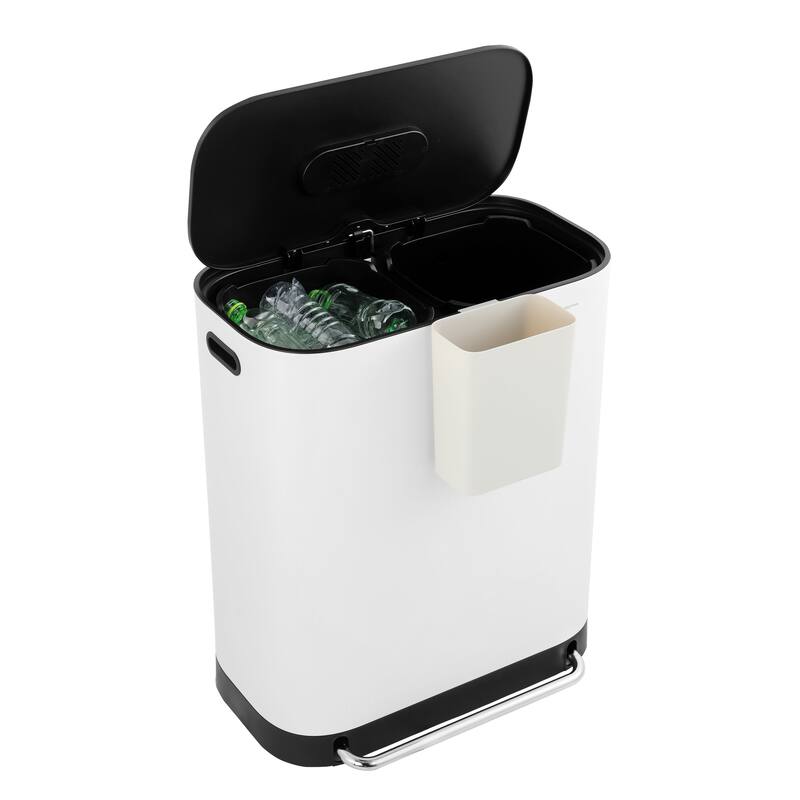 happimess Beni Kitchen Trash/Recycling 16-Gallon Double-Bucket Step-Open Trash Can, Chrome