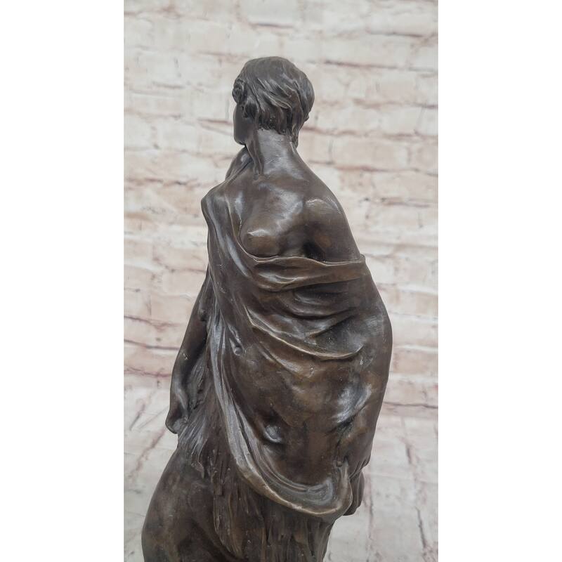 Smiling Coy Classical Female Figure Bronze Statue Sculpture On Marble Base By Aldo Vitaleh