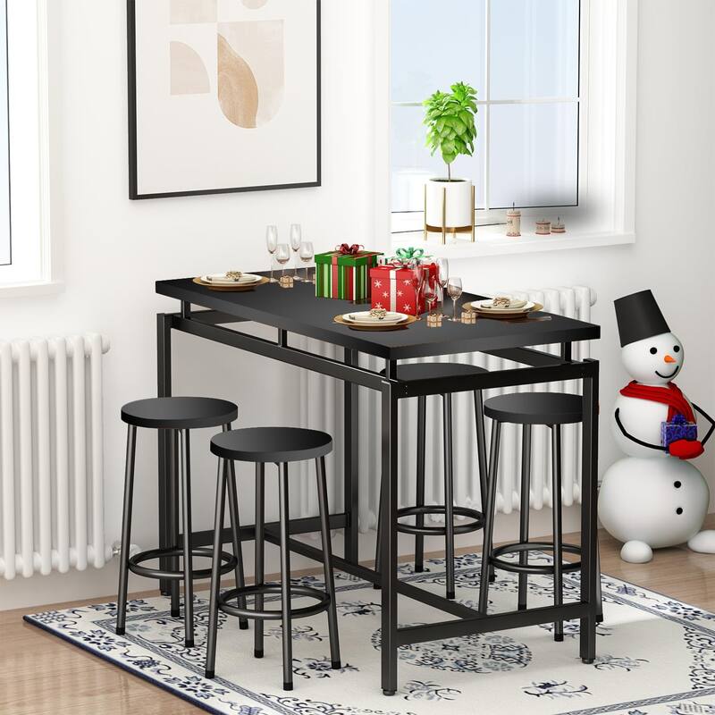 Eureka Industrial Modern Counter Height Pub 5-piece Dining Set, Wood Rustic Kitchen Dining Bar Set For Dining Room, Apartment